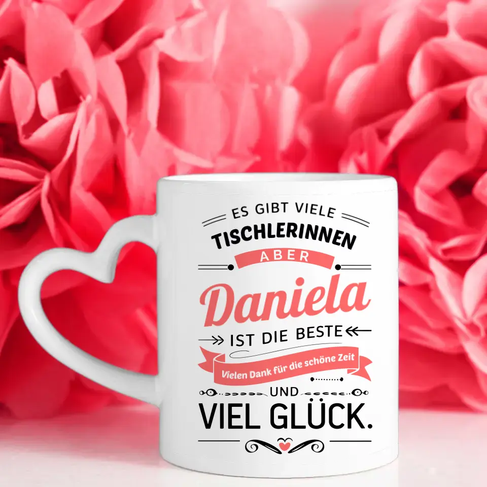 Abschied Geschenk Tasse für Tischlerinnen mit Name Personalisiert