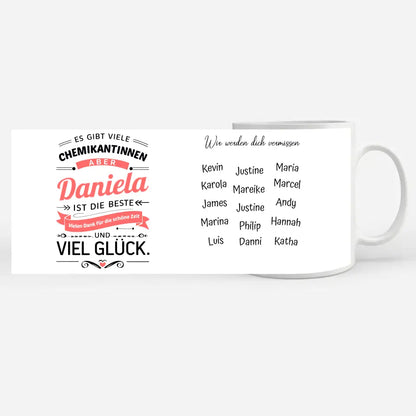 Abschied Geschenk Tasse für Chemikantinnen mit Name Personalisiert