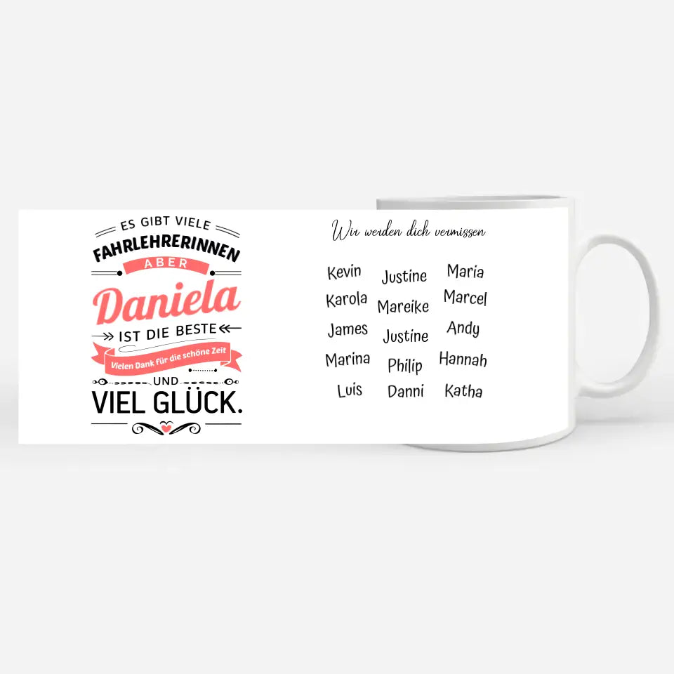 Abschiedsgeschenk Tasse  mit Name für Fahrlehrerinnen Personalisiert