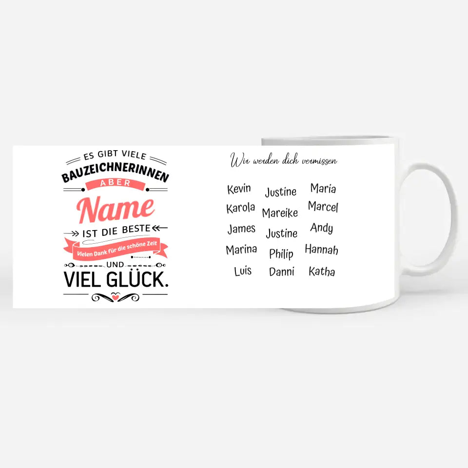 Abschied Geschenk Tasse für Bauzeichnerinnen mit Name Personalisiert