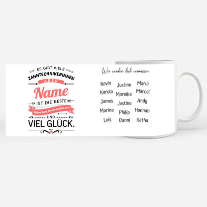 Abschied Geschenk Tasse für Zahntechnikerinnen mit Name