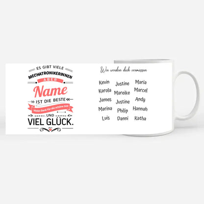 Tasse als Abschieds Geschenk für Mechatronikerinnen Personalisiert