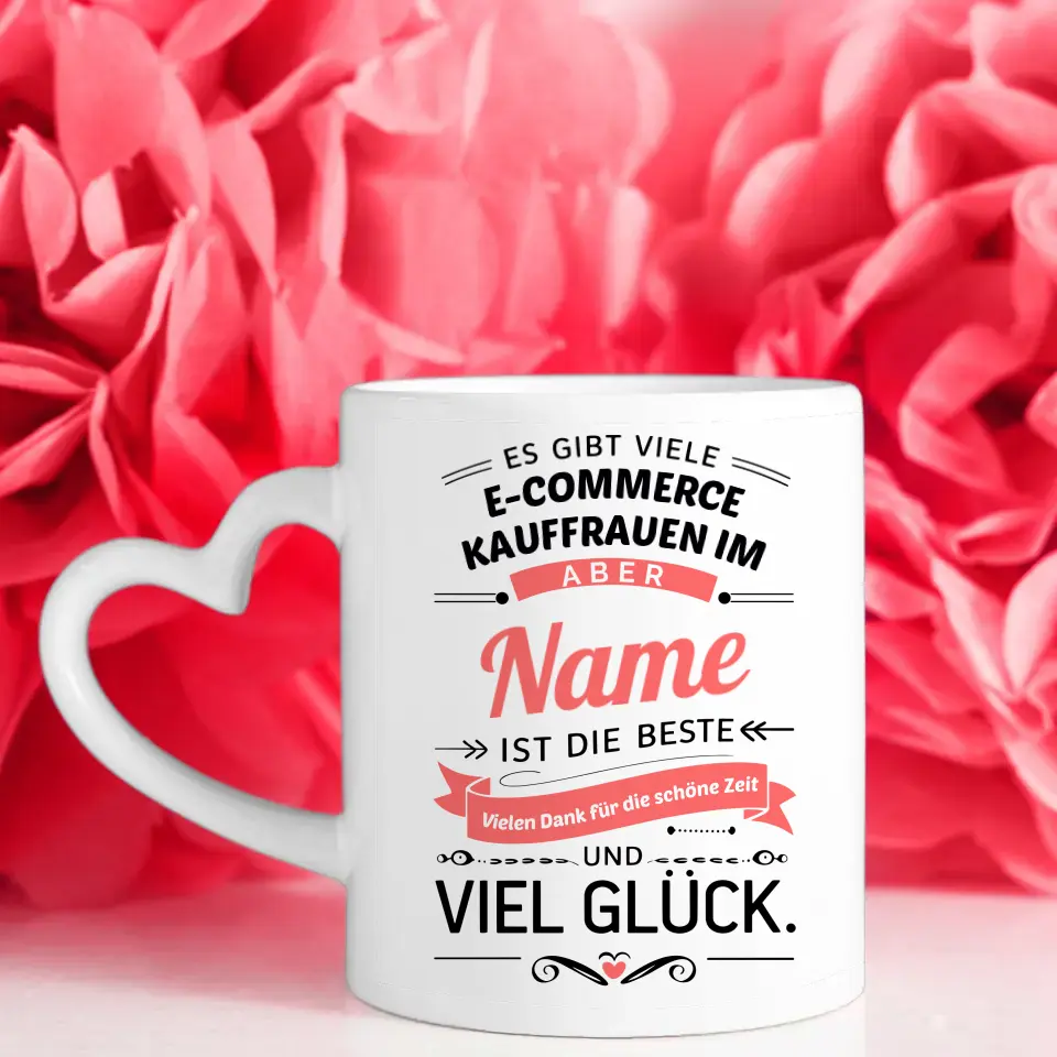 Abschiedsgeschenk Tasse  mit Name für Kauffrauen im E-Commerce