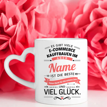 Abschiedsgeschenk Tasse  mit Name für Kauffrauen im E-Commerce