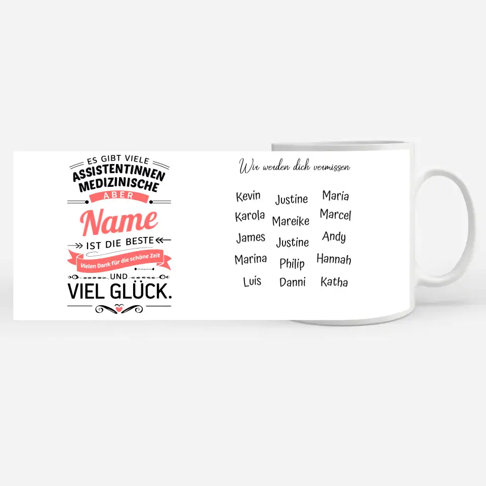 Abschied Geschenk Tasse mit Name für Medizinischen Assistentinnen