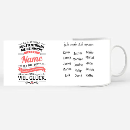 Abschied Geschenk Tasse mit Name für Medizinischen Assistentinnen