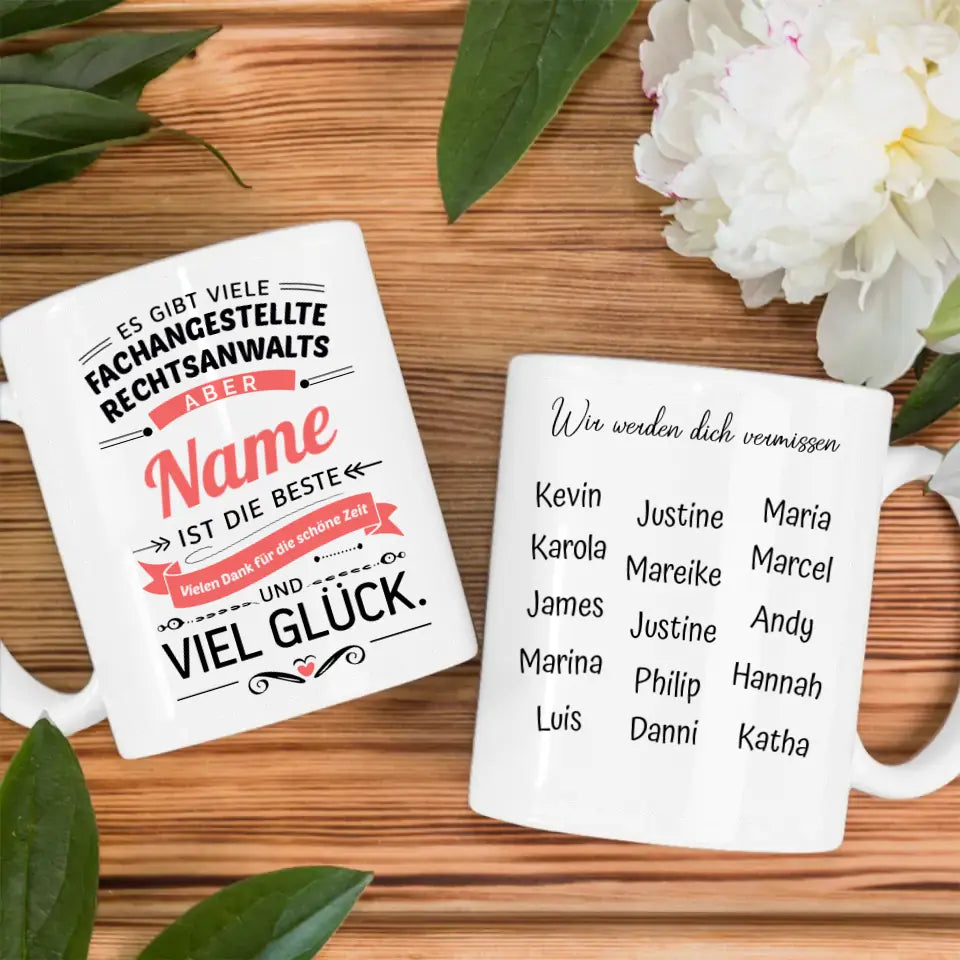 Tasse mit Beruf und Name für Rechtsanwaltsfachangestellten