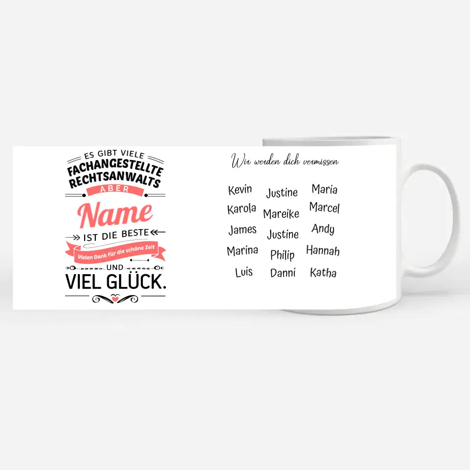 Tasse mit Beruf und Name für Rechtsanwaltsfachangestellten