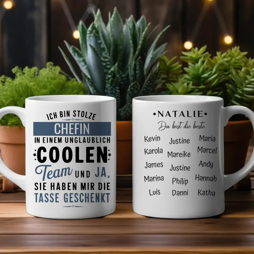 Tasse Lustiger Spruch Ich bin stolze Chefin in coolen Team Geschenk
