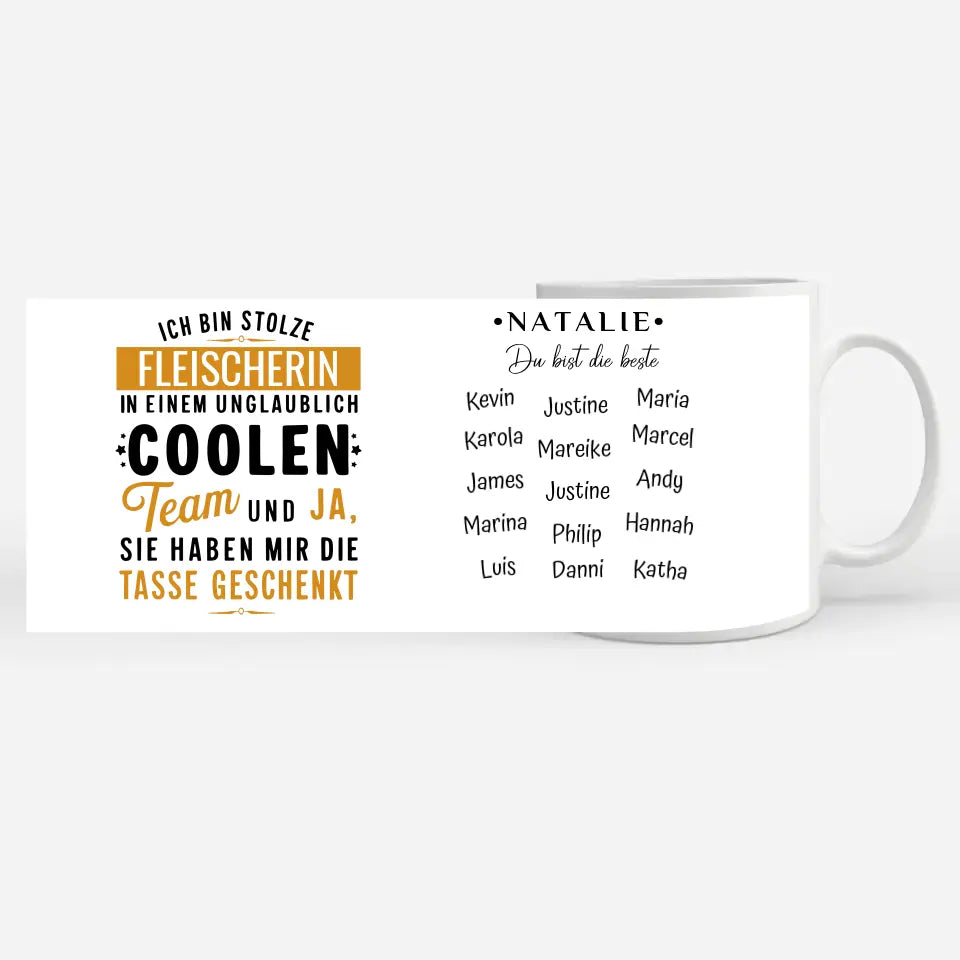 Tasse Lustiger Spruch Ich bin stolze Fleischerin in coolen Team Geschenk