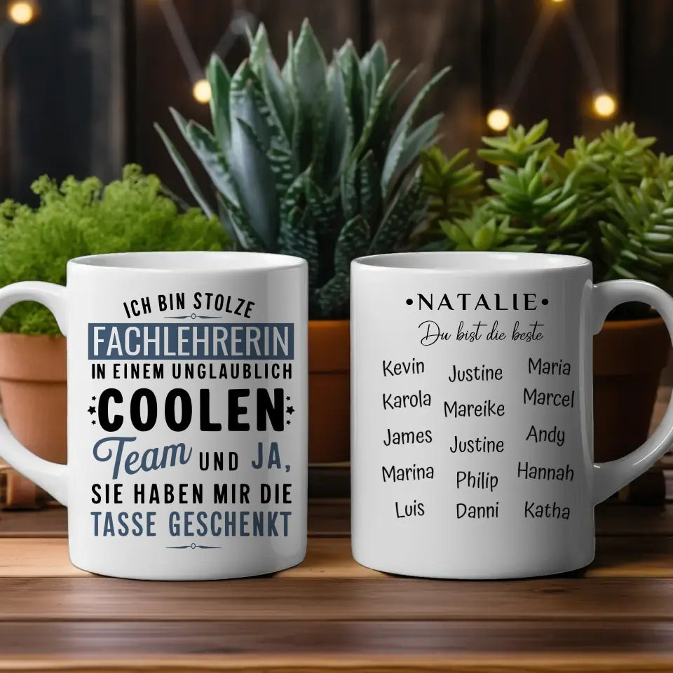 Geschenk Tasse für Fachlehrerin in coolen Team Berufe Tasse