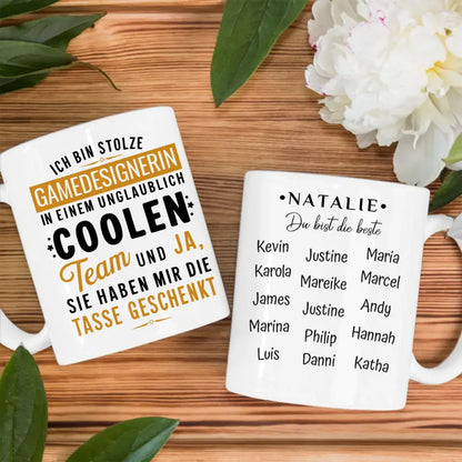 Geschenk Tasse für Kollegin Ich bin stolze Gamedesignerin in coolen Team