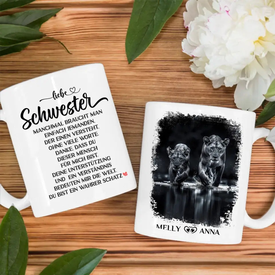 Tasse für Schwester Löwen Bild Liebe Schwester Wahrer Schatz