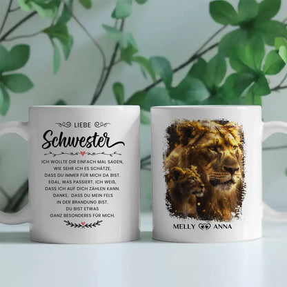 Tasse für Schwester Löwen Bild Liebe Schwester Einfach mal Danke