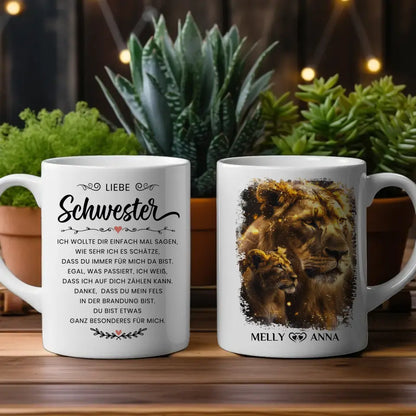 Tasse für Schwester Löwen Bild Liebe Schwester Einfach mal Danke