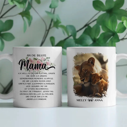 Mama und Tochter Tasse personalisiert mit Löwen Unsere Momente