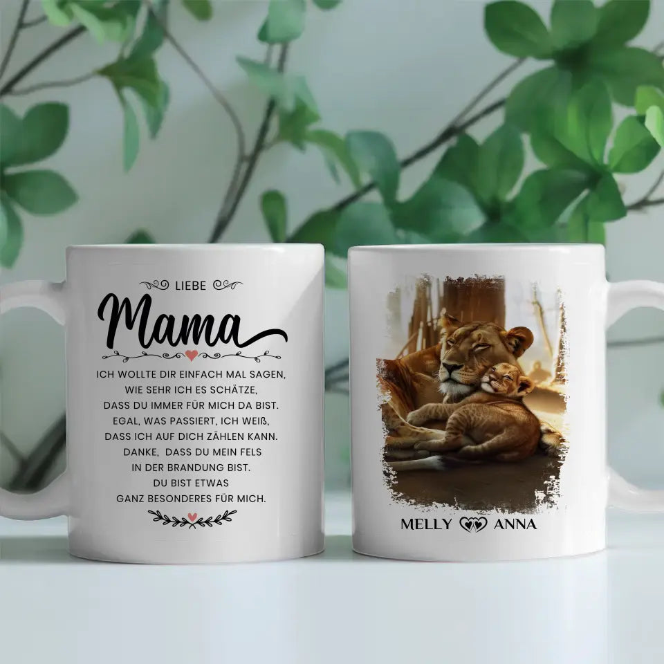 Geschenk Tasse Mama und Tochter mit Löwen Einfach mal Danke