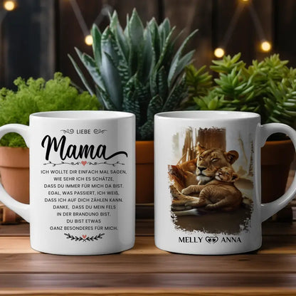 Geschenk Tasse Mama und Tochter mit Löwen Einfach mal Danke