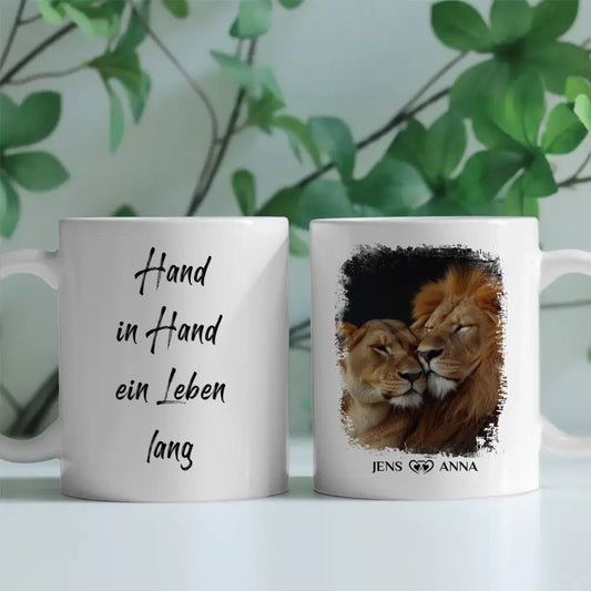 Tasse personalisiert für Paare Das Große Glück Löwen Bild mit Namen