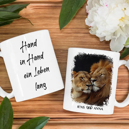 Tasse personalisiert für Paare Das Große Glück Löwen Bild mit Namen