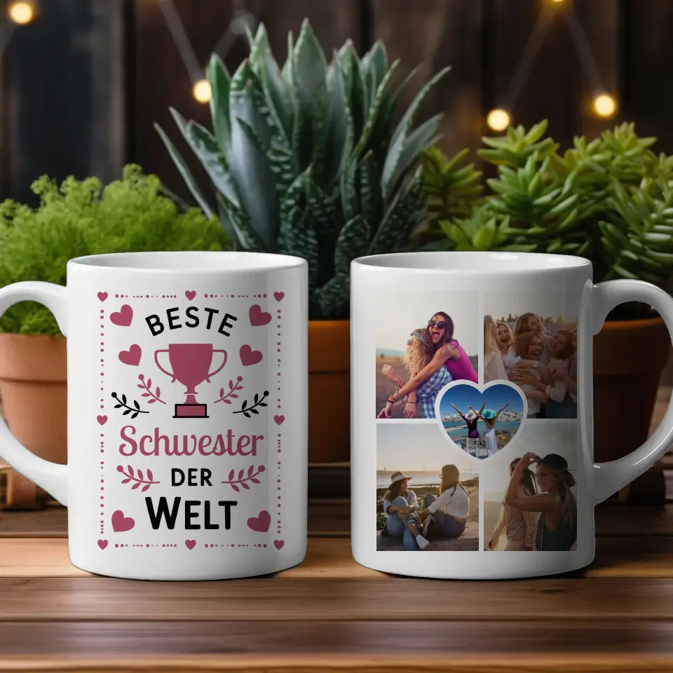Tasse Becher Personalisiert Beste Schwester der Welt Pokal mit Wunschname