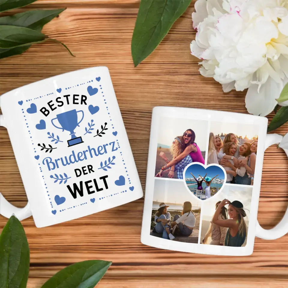 Geschenk Tasse personalisiert Bester Bruderherz der Welt Pokal mit Wunschname