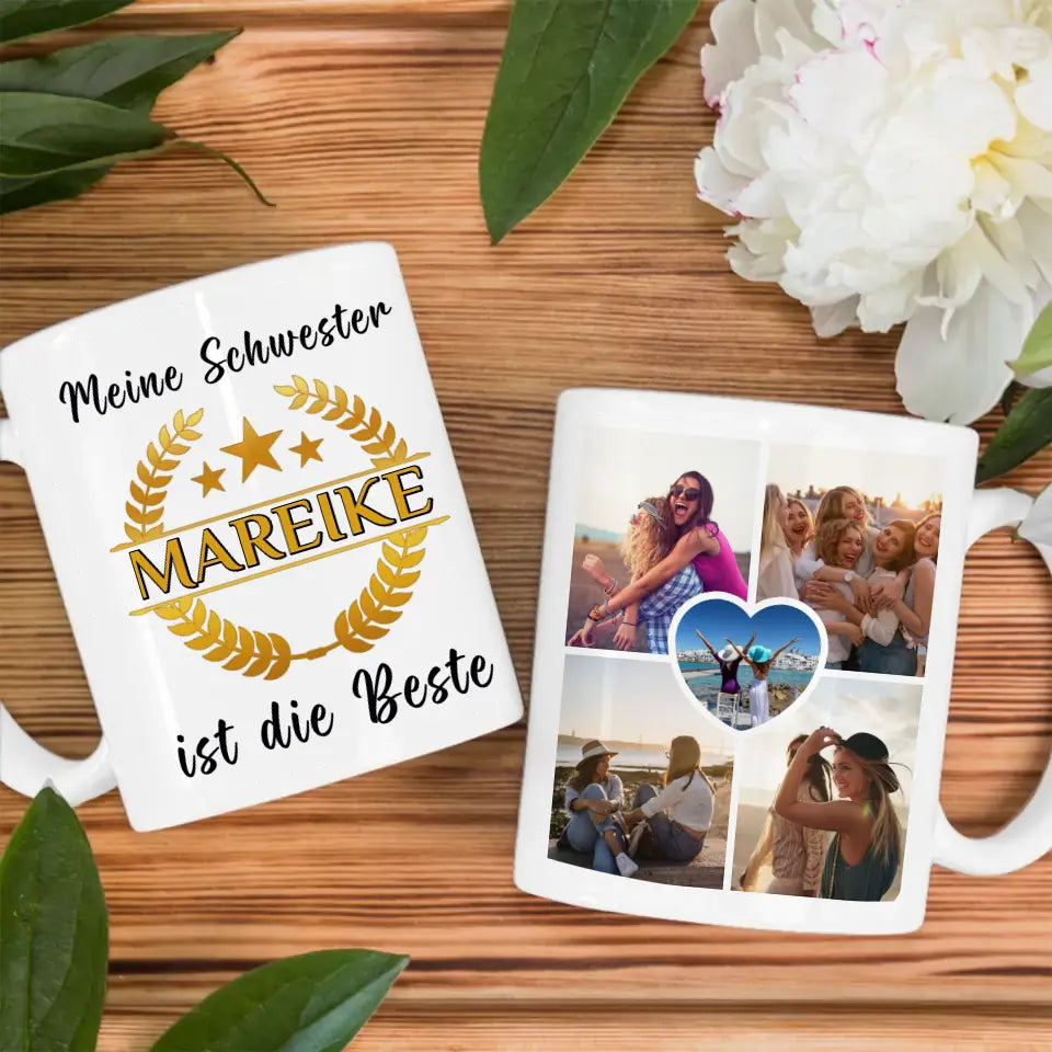 Geschenk Tasse personalisiert Meine Schwester ist die Beste mit Wunschname