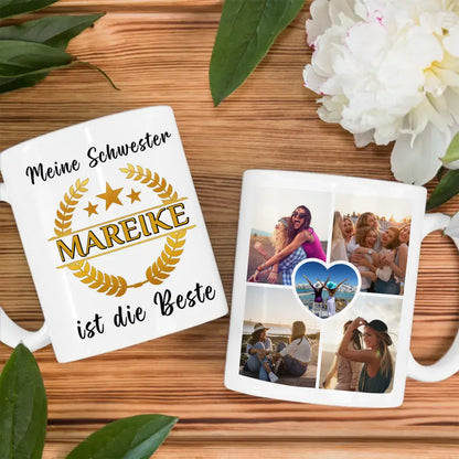 Geschenk Tasse personalisiert Meine Schwester ist die Beste mit Wunschname