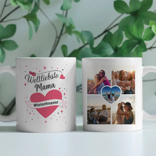 Dankeschöne Tasse Weltliebste Mama der Welt Mit Name & 5 Fotos