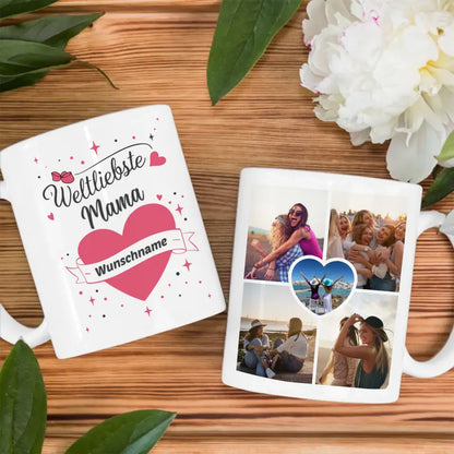 Dankeschöne Tasse Weltliebste Mama der Welt Mit Name & 5 Fotos