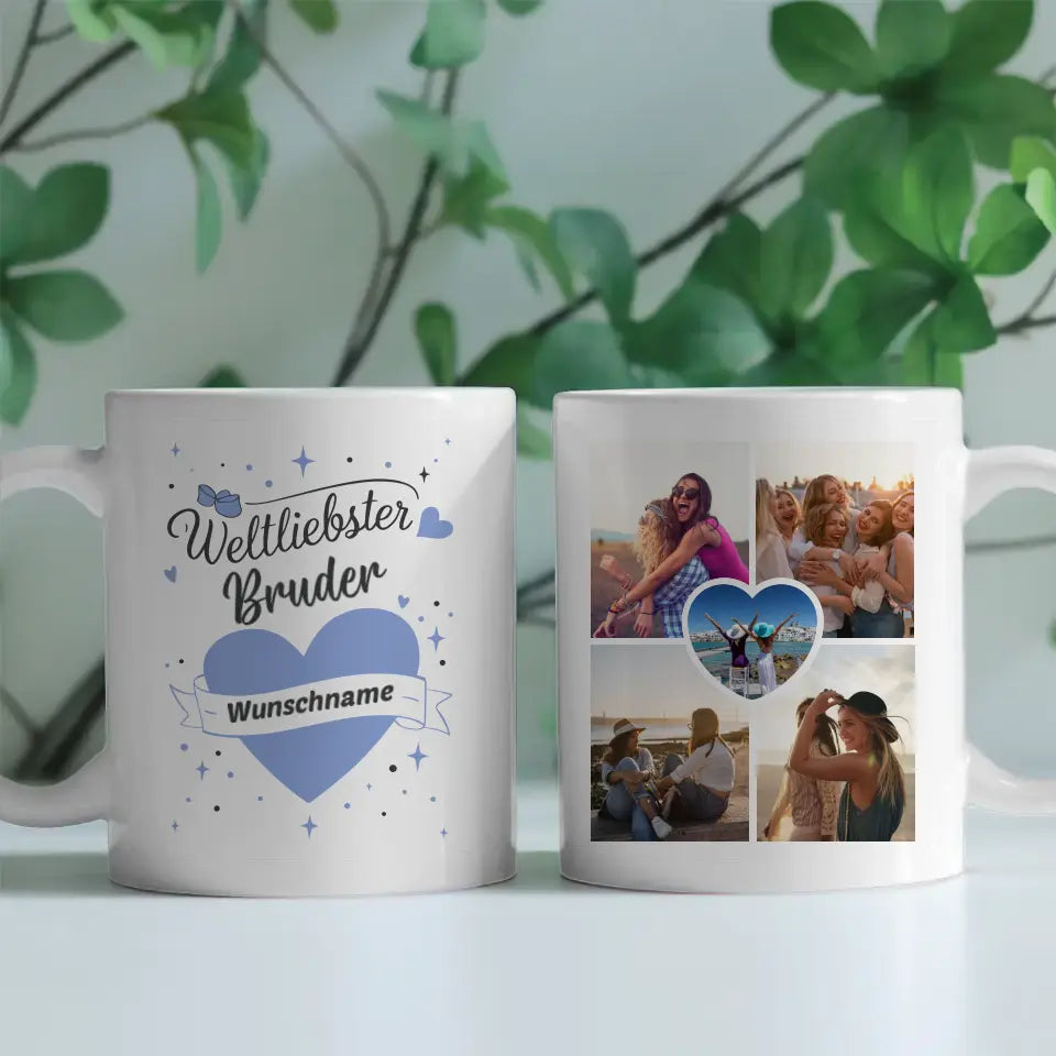 Tasse personalisiert Weltliebster Bruder der Welt Mit Name & 5 Fotos