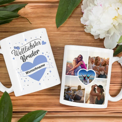 Tasse personalisiert Weltliebster Bruder der Welt Mit Name & 5 Fotos