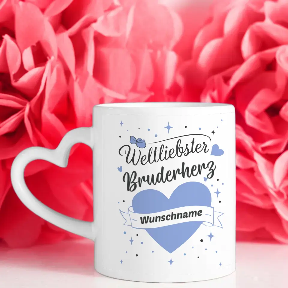 Dankeschöne Tasse Weltliebster Bruderherz der Welt Mit Name & 5 Fotos