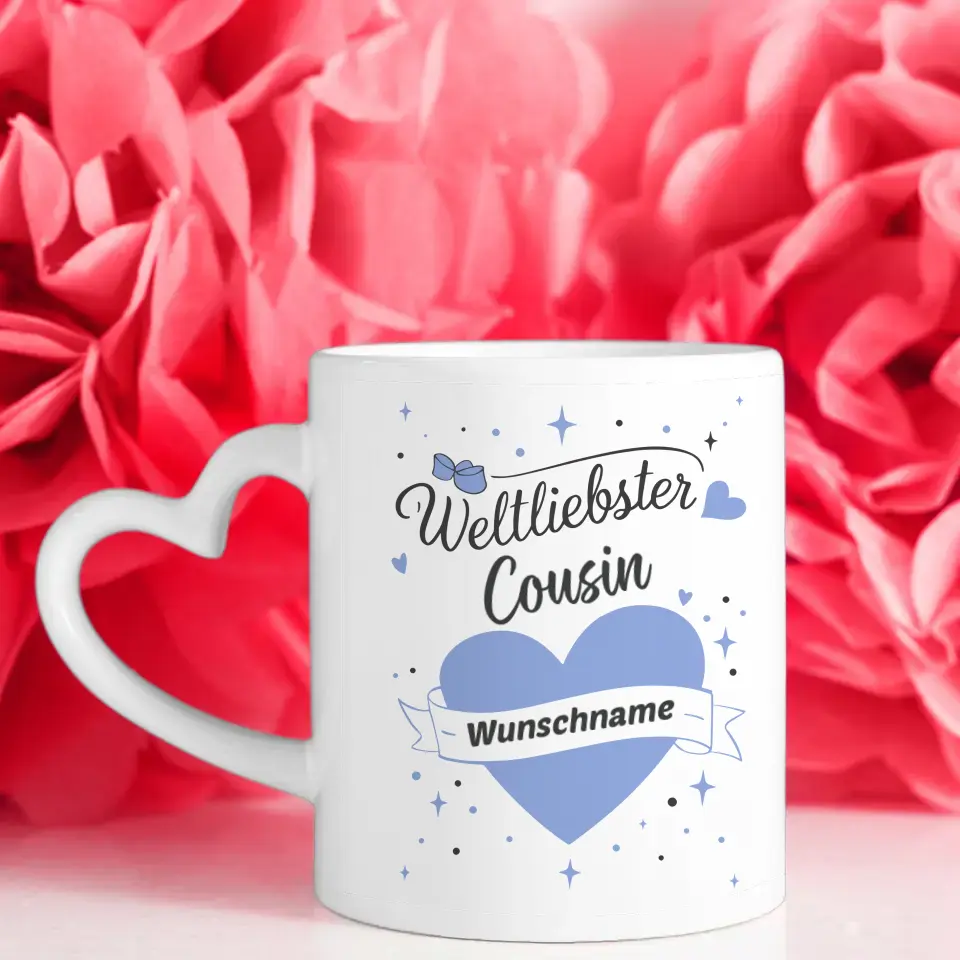 Tasse zum Geburtstag Weltliebster Cousin der Welt Mit Name & 5 Fotos