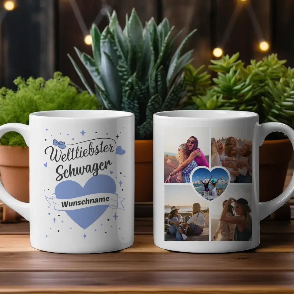 Dankeschöne Tasse Weltliebster Schwager der Welt Mit Name & 5 Fotos
