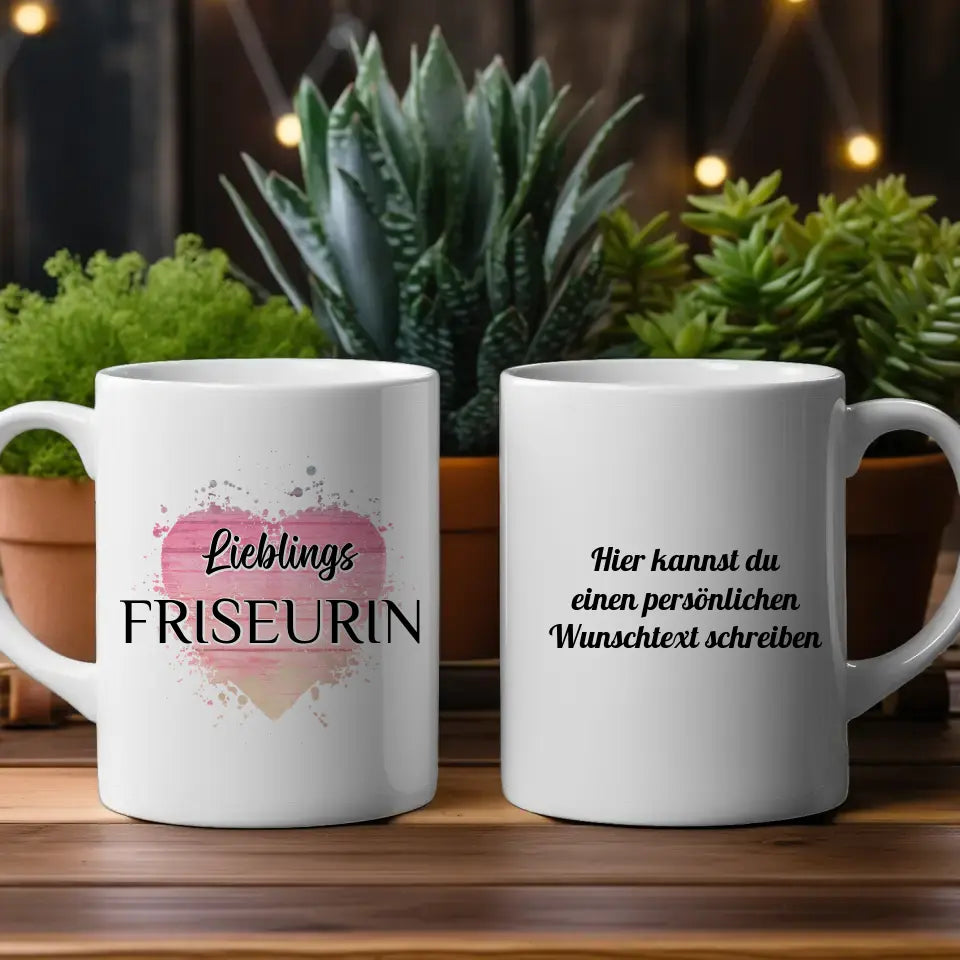 Dankeschöne Tasse Lieblings Friseurin mit Wunschtext