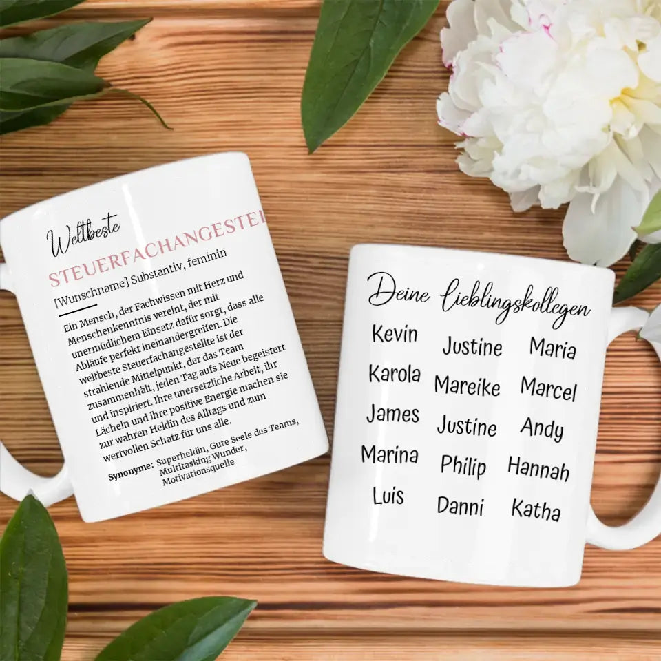 Steuerfachangestellte Tasse personalisiert Definition mit Name