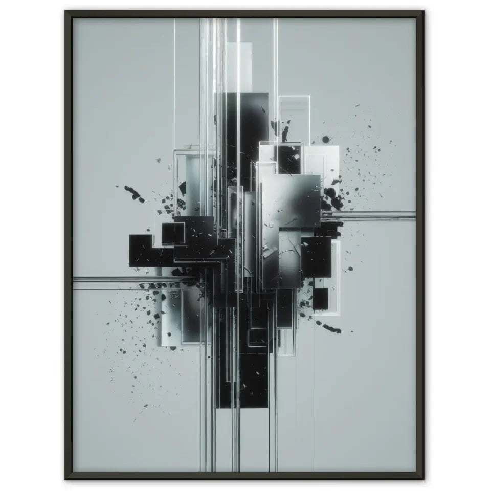 Abstraktes Poster mit geometrischen Formen und künstlerischen Spritzern