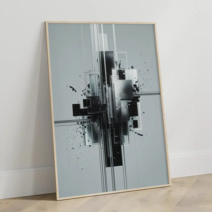 Abstraktes Poster mit geometrischen Formen und künstlerischen Spritzern