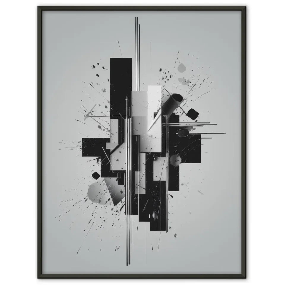 Abstraktes Poster mit geometrischen Formen und künstlerischen Tintenspritzern