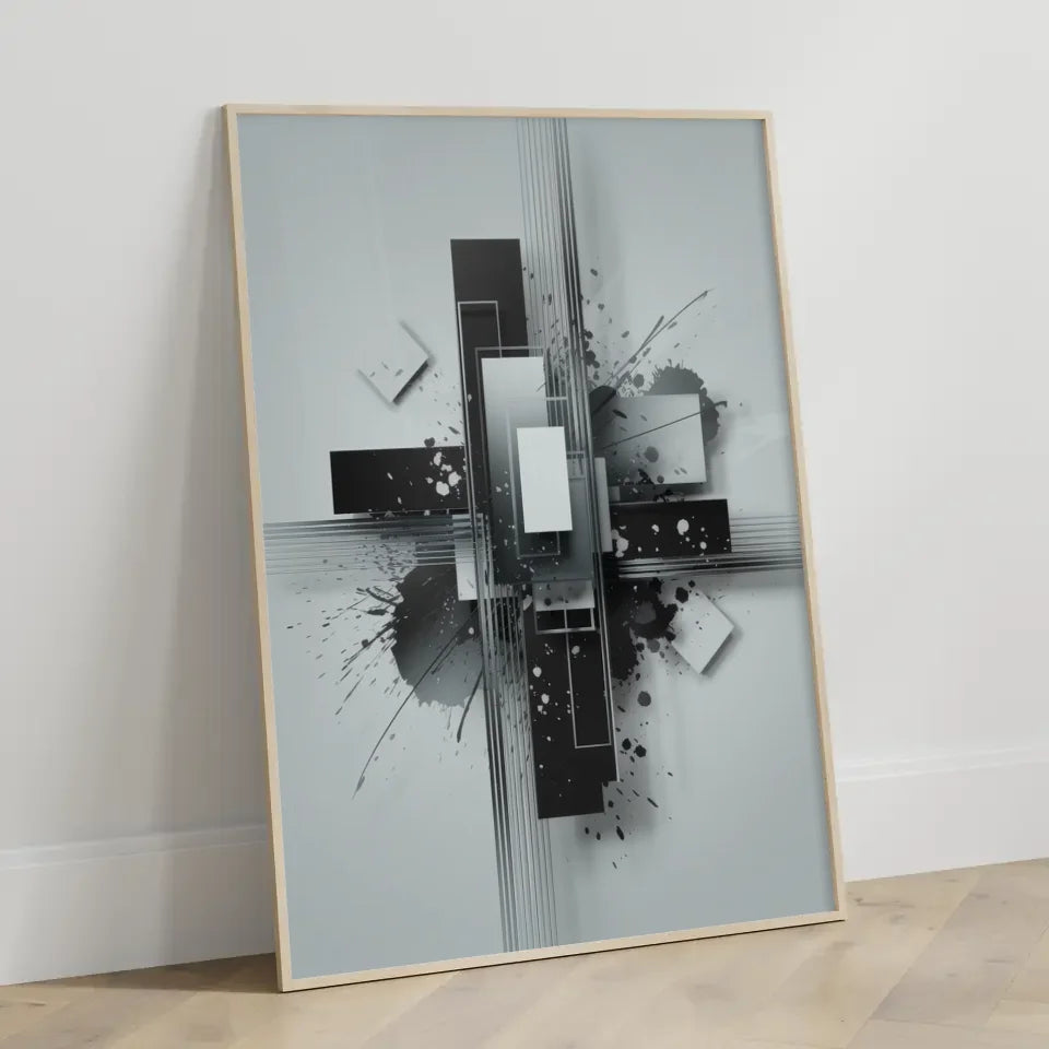 Abstrakte Poster Komposition mit Rechtecken und Tintenspritzern kaufen