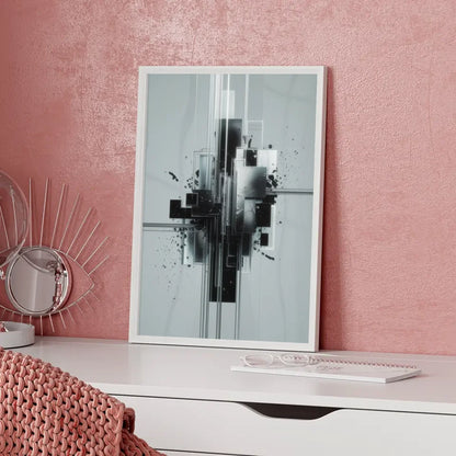 Abstraktes Poster mit geometrischen Formen und künstlerischen Spritzern