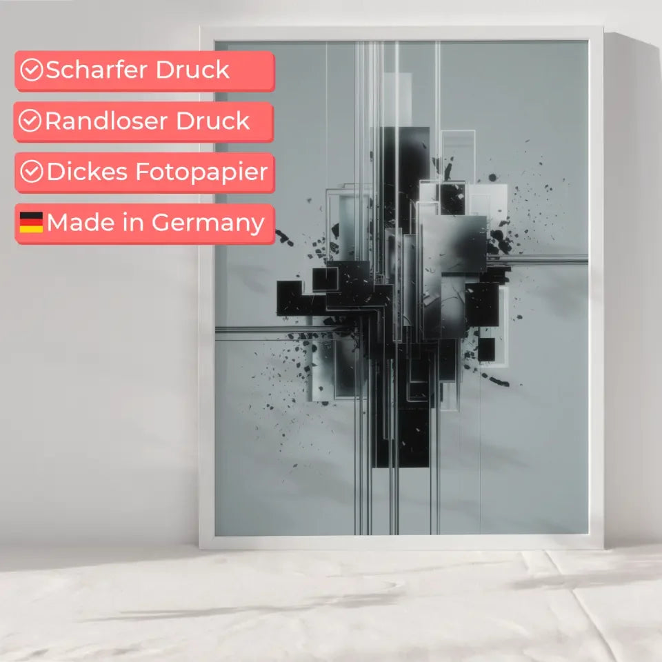 Abstraktes Poster mit geometrischen Formen und künstlerischen Spritzern