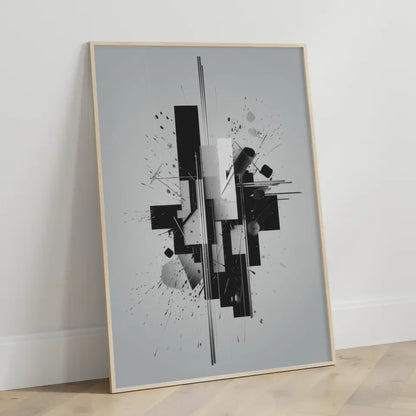 Abstraktes Poster mit geometrischen Formen und künstlerischen Tintenspritzern