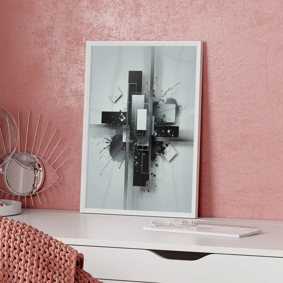 Abstrakte Poster Komposition mit Rechtecken und Tintenspritzern kaufen