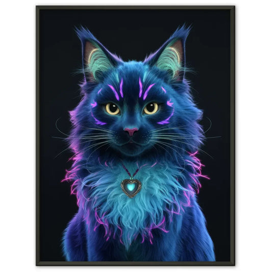 Fesselnder Poster einer fantasievollen dunklen Katze im neon Design