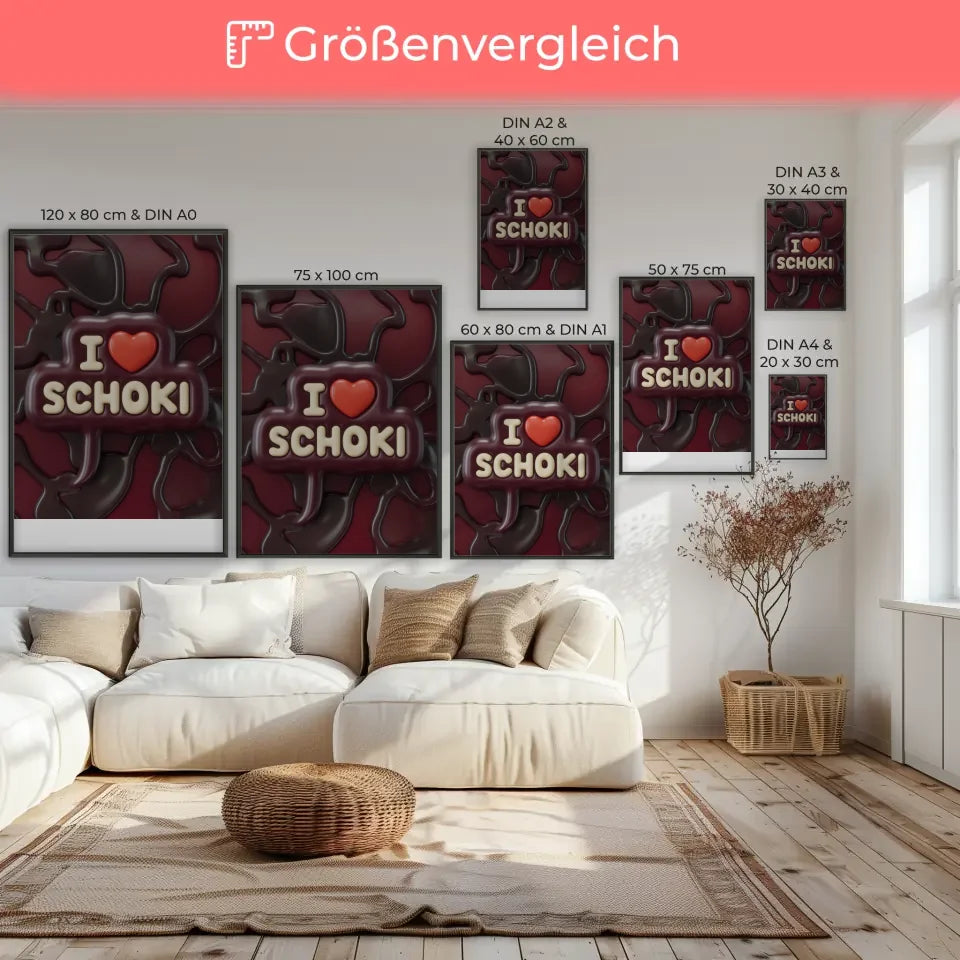 Poster mit verspieltem Design I Schoki in Creme und Dunkelrot