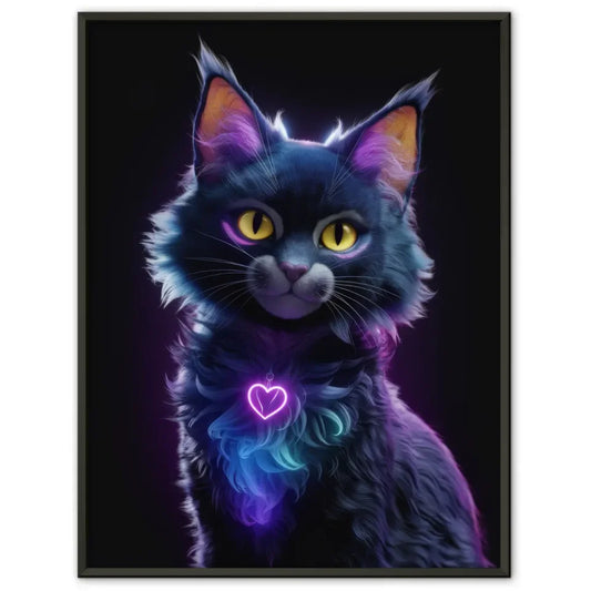 Fesselnder Poster einer fantasievollen dunklen Katze im neon Design