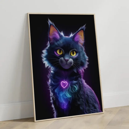 Fesselnder Poster einer fantasievollen dunklen Katze im neon Design