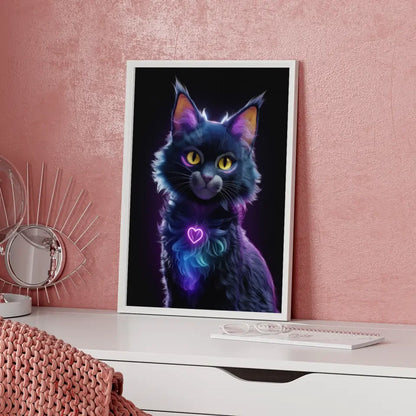 Fesselnder Poster einer fantasievollen dunklen Katze im neon Design
